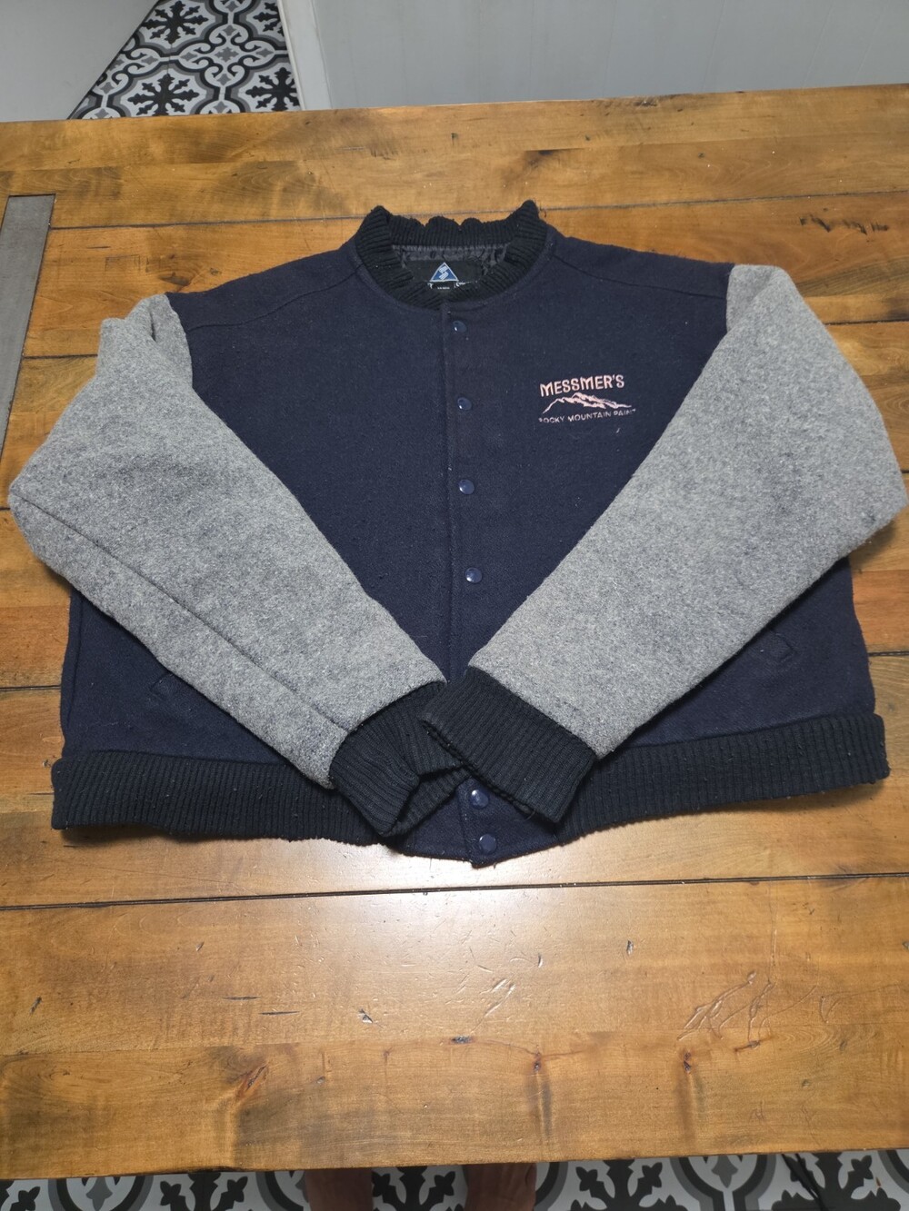 Vintage 90s Sportsmaster Wool Varsity Jacket Large L Made In USA Navy Bomber